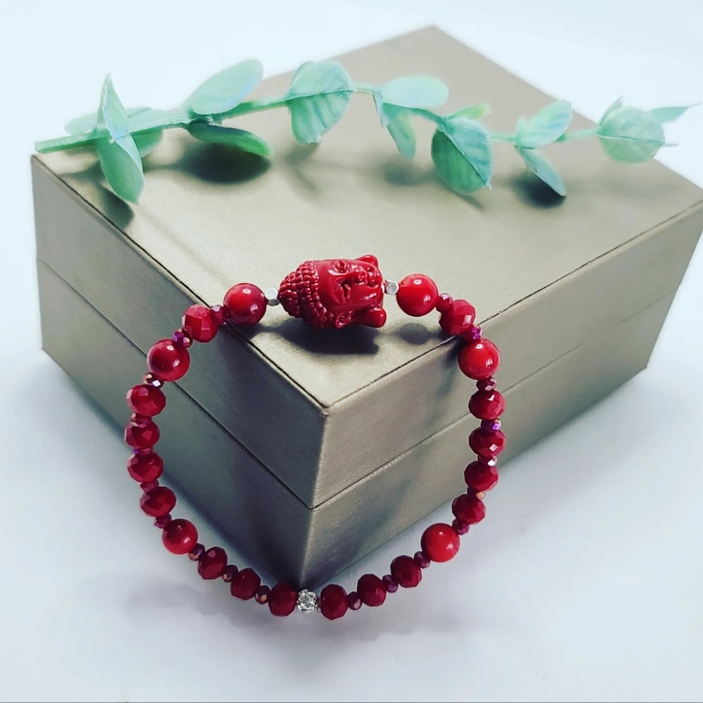 Red Coral Buddha charm bracelet